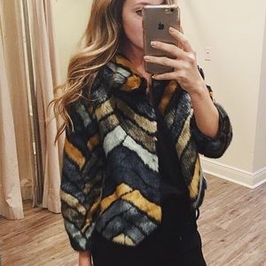 Faux Fur Coat BLACK TAN BLUE